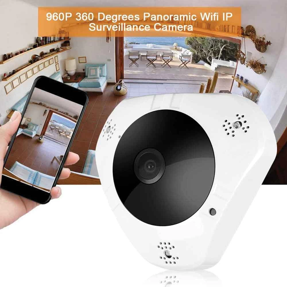 WiFi FishEye IP Camera, 360° Panoramic View, Remote Audio and Video Surveillance, HD Image Quality, and Bi-Directional Sound