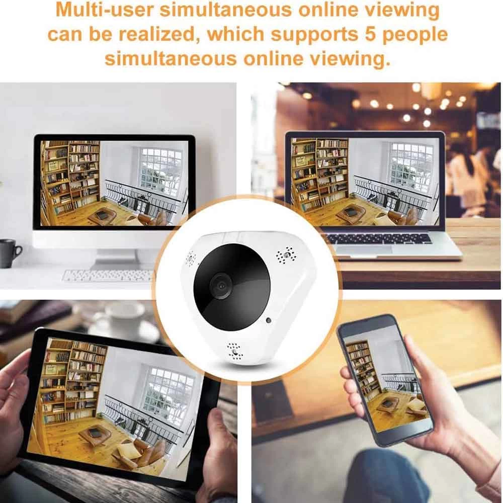 WiFi FishEye IP Camera, 360° Panoramic View, Remote Audio and Video Surveillance, HD Image Quality, and Bi-Directional Sound